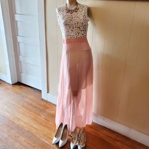 Beautiful white lace dress with pink skirt!